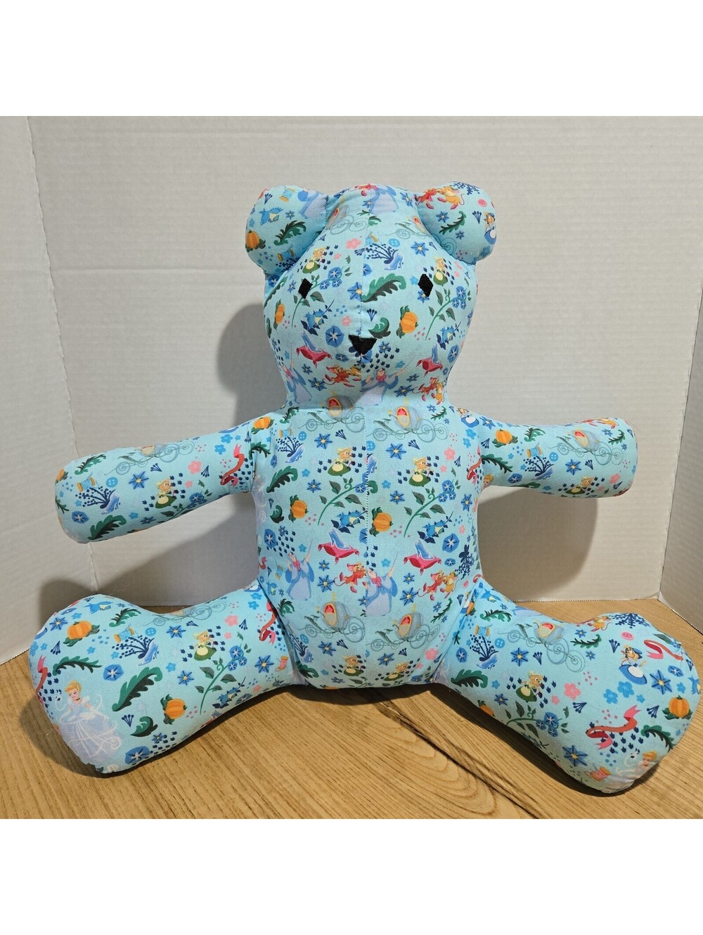 Blue Teddy Bear 15" Cinderella Fabric Cloth Eyes Handmade